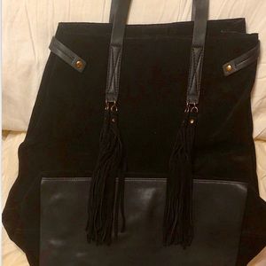 Black suede tote with tassels